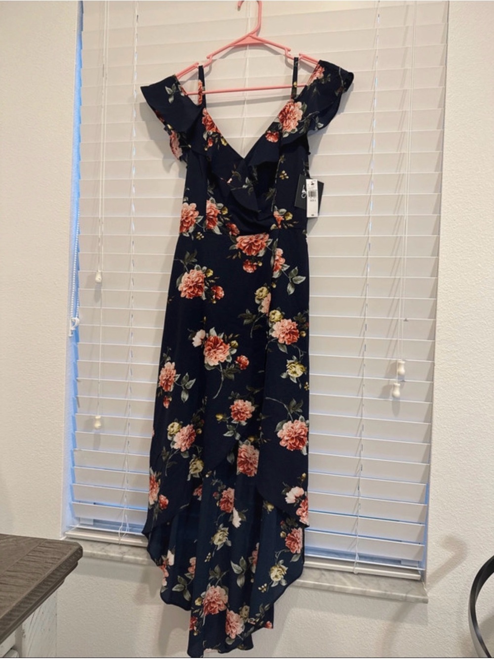 by & by Navy Floral High-Low Ruffle Maxi Dress